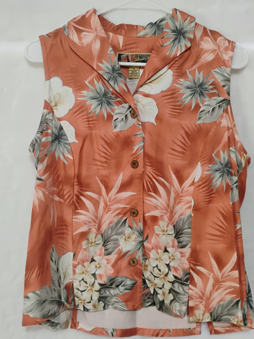 La Cabana Coral Tropical Print Sleeveless Button-Down Shirt